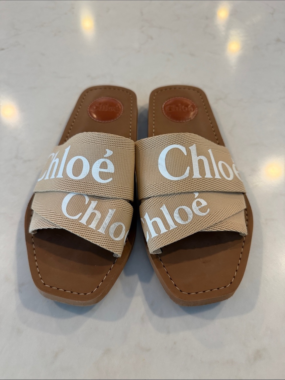 Chloé Beige Logo Slide Sandals - Picture 2 of 9